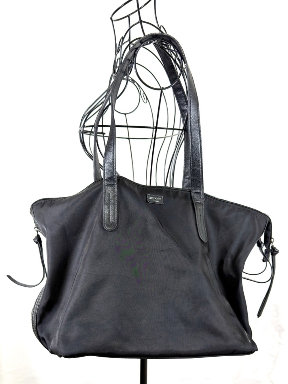 Botkier New York Black Nylon Tote Bag Leather Strap Shoulder Purse Slouchy Zip